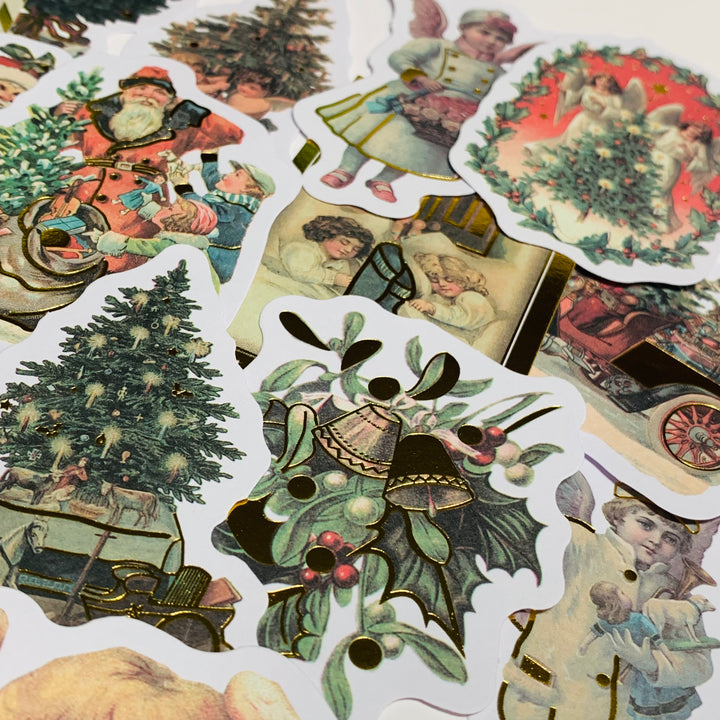 A VICTORIAN CHRISTMAS With BELLS And Gold Foiled Ephemera Stickers Pack ~ 24 Pieces ~ 3 Inches