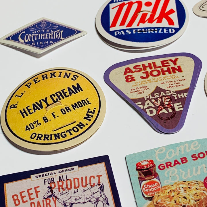 DAIRY WORLD VINTAGE ADVERTISEMENTS Peelable Stickers  ~ 46 Pieces ~ Approximately 38mm