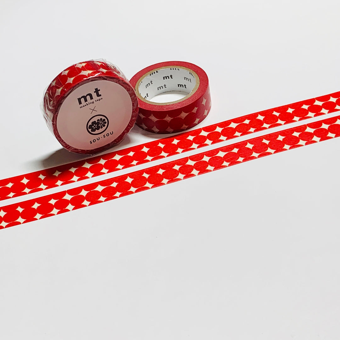 OHAJIKI RED COIN SHAPES Sou Sou Mt Washi Tape ~ 1 Roll ~ 15mm x 7m (23 Feet)