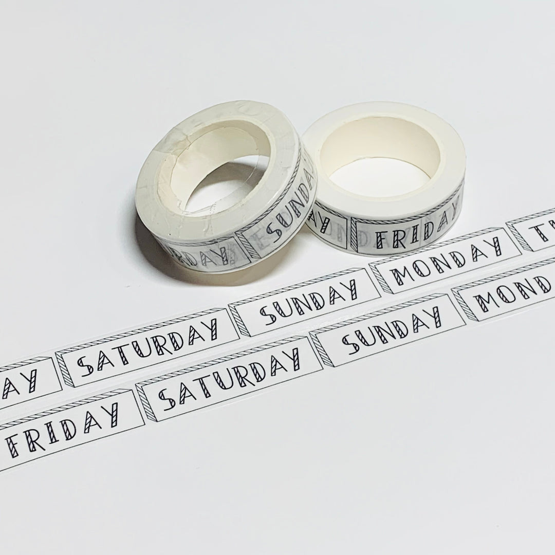 NEW SIZE!  BULLET JOURNAL DAYS Of The Week Washi Tape - 1 Roll - 15mm x 10m (33 Feet)