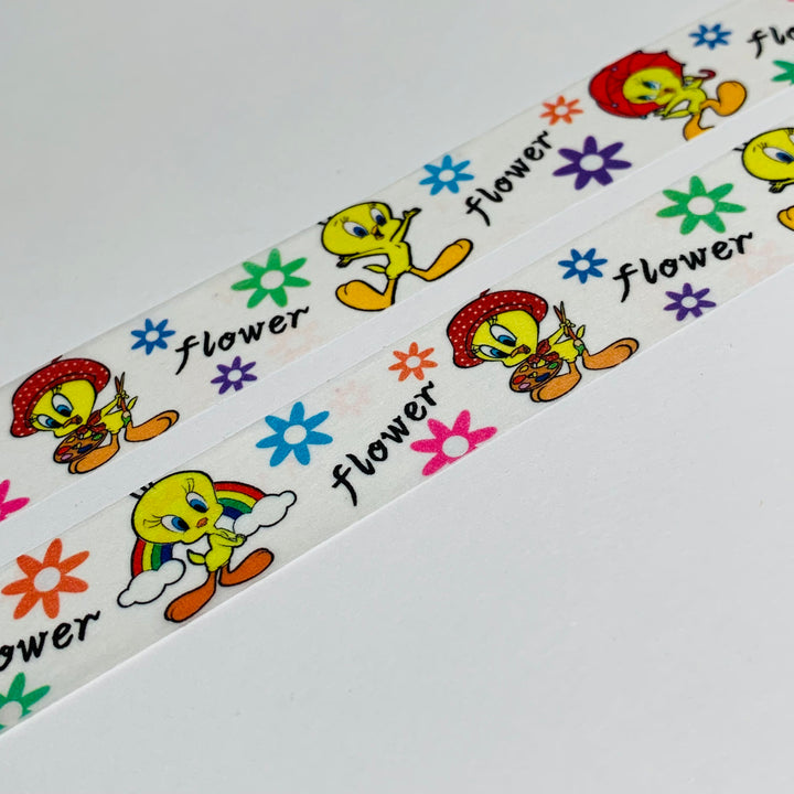 CARTOON BIRD SHOWING OFF For FANS White Washi Tape ~ 1 Roll ~ 15mm x 5m (16 Feet)