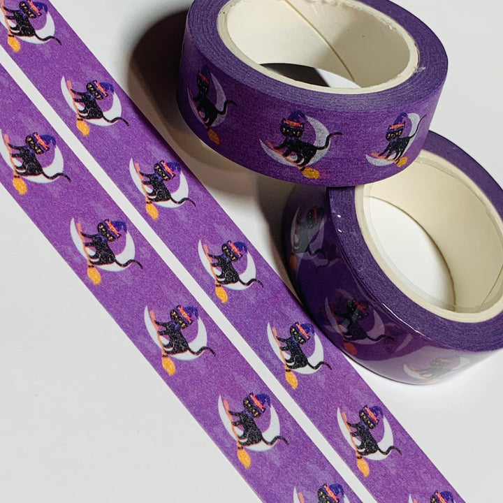 BLACK CATS OVER The MOON Purple Halloween Washi Tape ~ 1 Roll ~ 15mm x 5m (16 Feet)