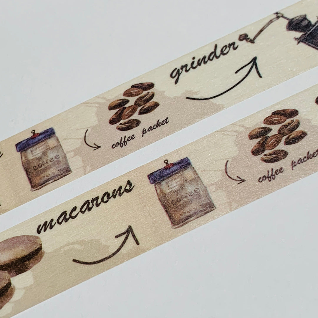 FRENCH ROAST COFFEE & MACARONS Washi Tape ~ 1 Roll ~ 15mm x 10m (33 Feet)