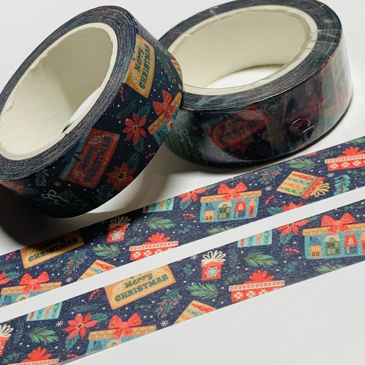 WRAPPED UP In CHRISTMAS PAPER & EVERGREEN Washi Tape ~ 1 Roll ~ 15mm x 10m (33 Feet)