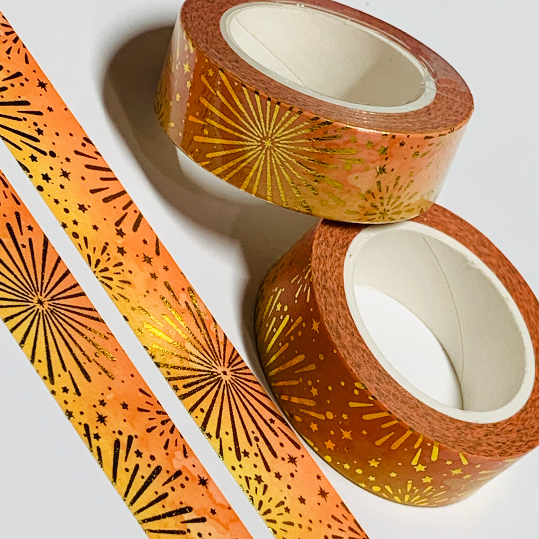 SPARKLING GOLD SUN RAYS Foil Washi Tape ~ 1 Roll ~ 15mm x 10m (33 Feet)