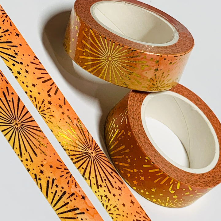 SPARKLING GOLD SUN RAYS Foil Washi Tape ~ 1 Roll ~ 15mm x 10m (33 Feet)