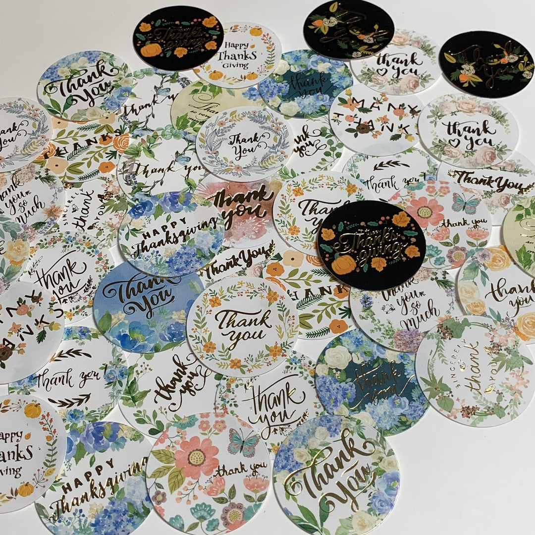 KATERINA FLORAL THANKSGIVING Thank You Peelable Stickers  ~ 46 Pieces ~ Each Sticker is Approximately 35mm