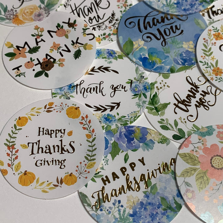 KATERINA FLORAL THANKSGIVING Thank You Peelable Stickers  ~ 46 Pieces ~ Each Sticker is Approximately 35mm