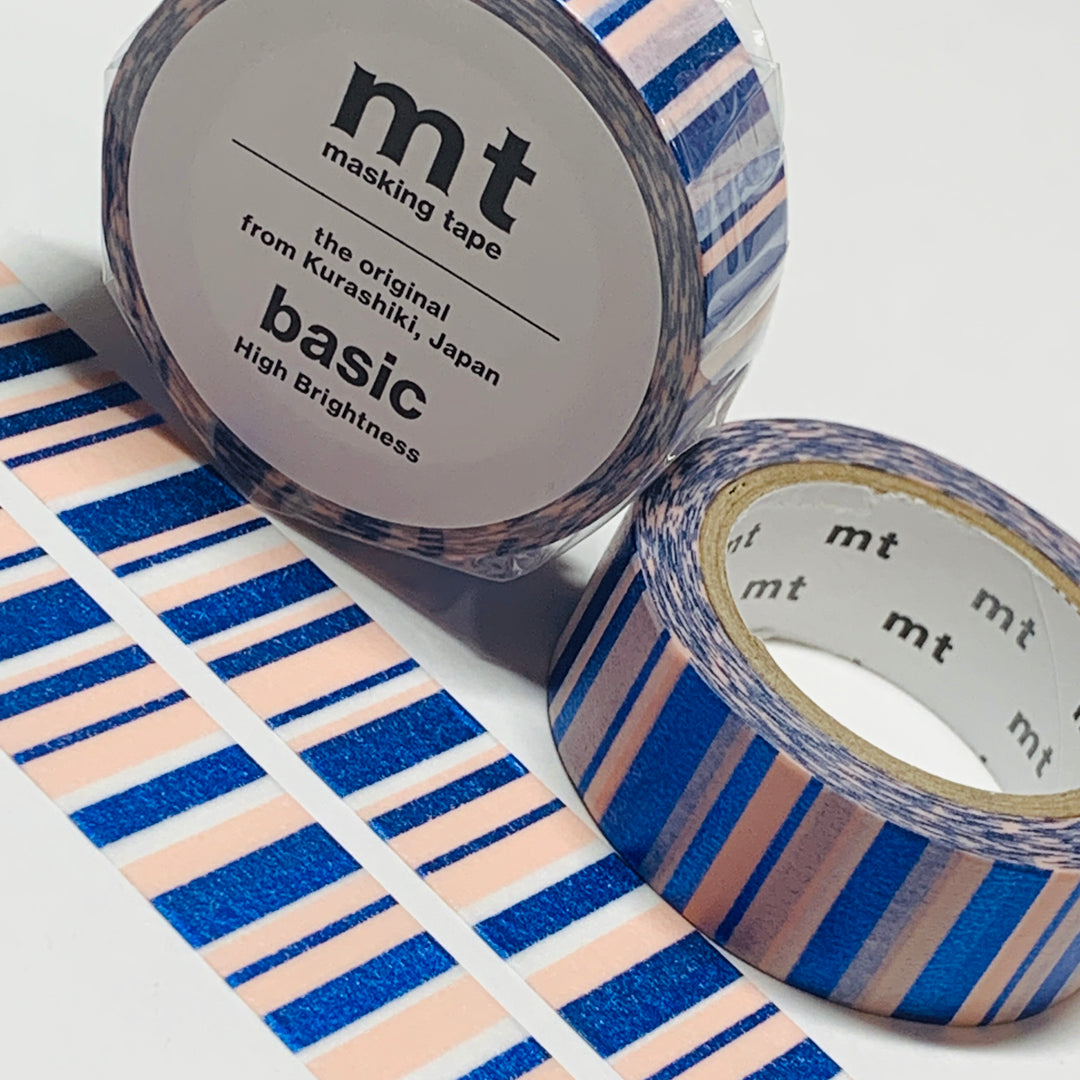 OVERLAPPED STRIPES METALLIC NAVY FOIL MT Washi Tape - 1 Roll - 15mm x 7m (23 Feet)