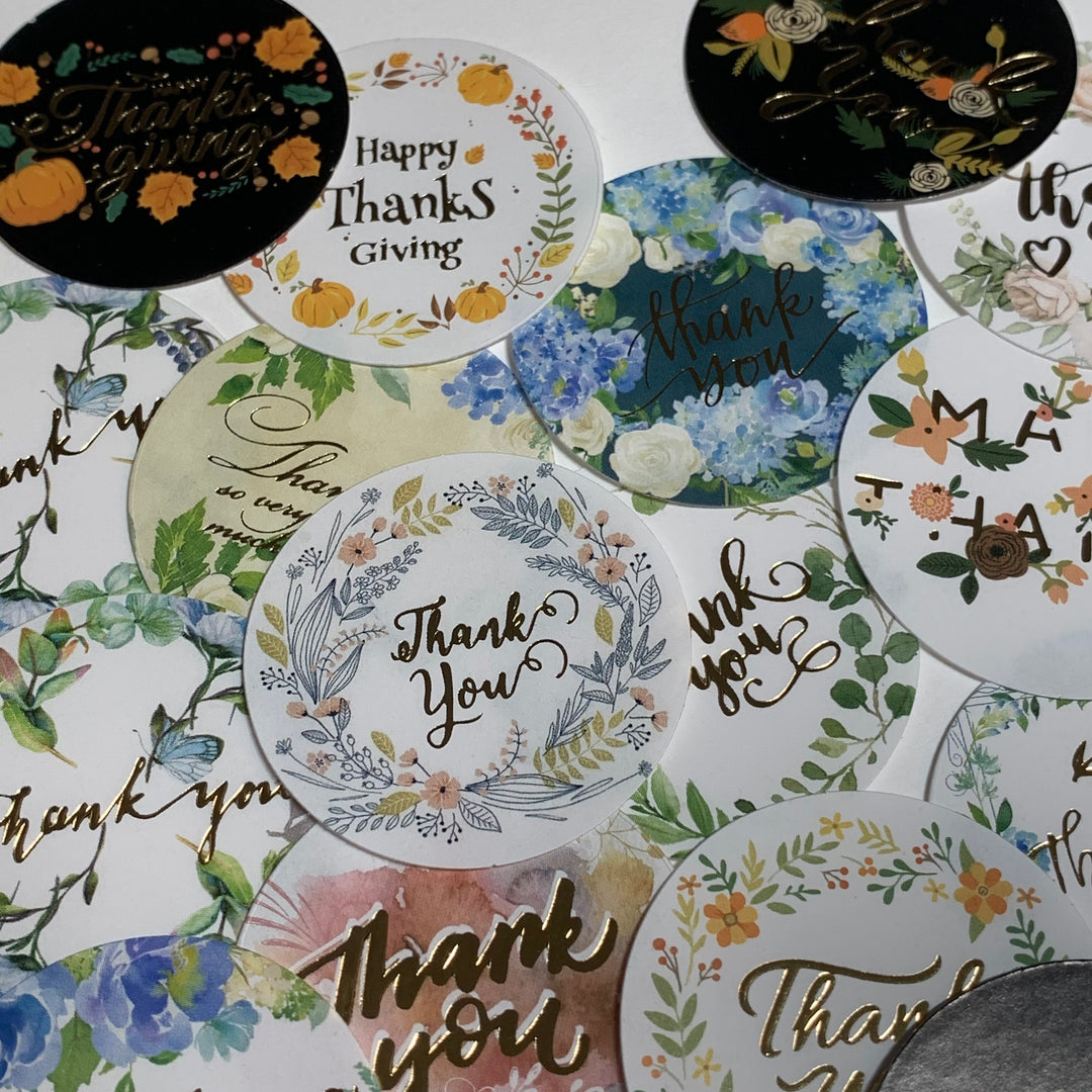 KATERINA FLORAL THANKSGIVING Thank You Peelable Stickers  ~ 46 Pieces ~ Each Sticker is Approximately 35mm