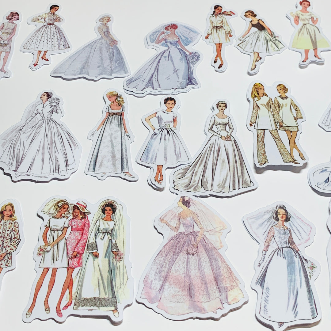 WHITE WEDDING VINTAGE DRESS Girls Peelable Stickers  ~ 40 Pieces ~ Each Sticker is 60mm x 80mm