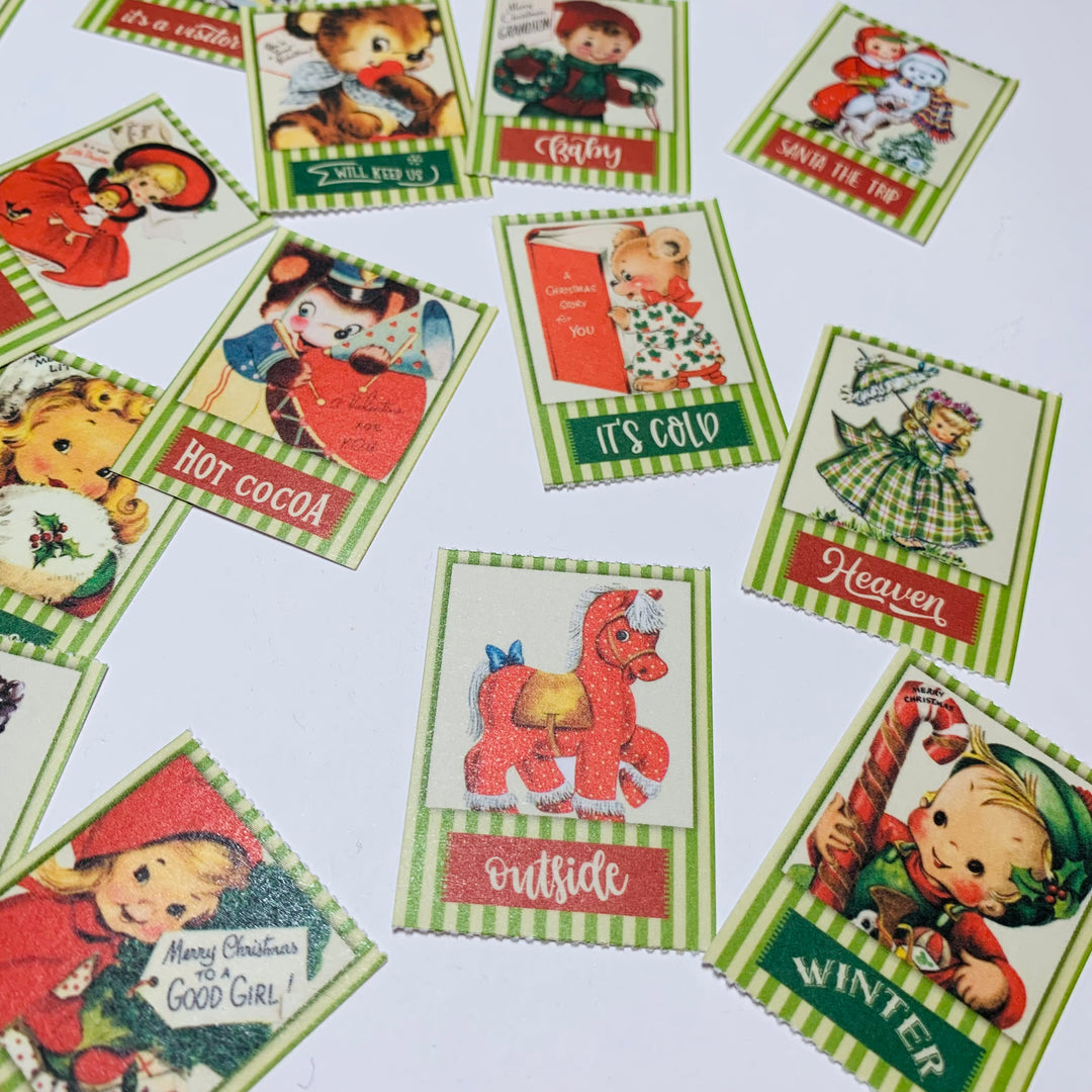 VINTAGE CHRISTMAS GREETINGS Ticket Sticker Sheets ~ 1 Stack ~ 150 Stickers in 30 Designs