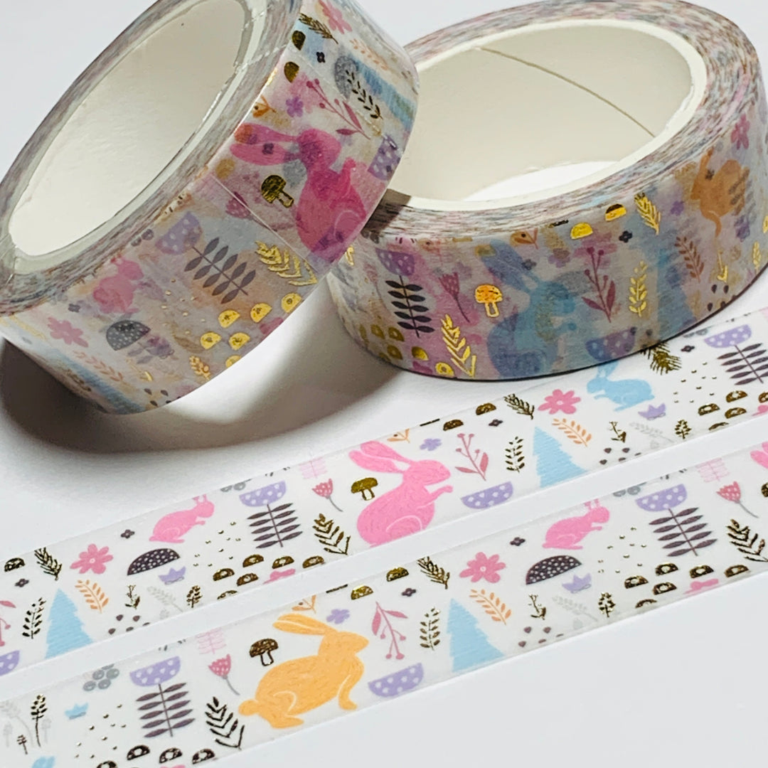 EASTER BUNNY PASTEL Gold Foil Washi Tape ~ 1 Roll ~ 15mm x 10m (33 Feet)