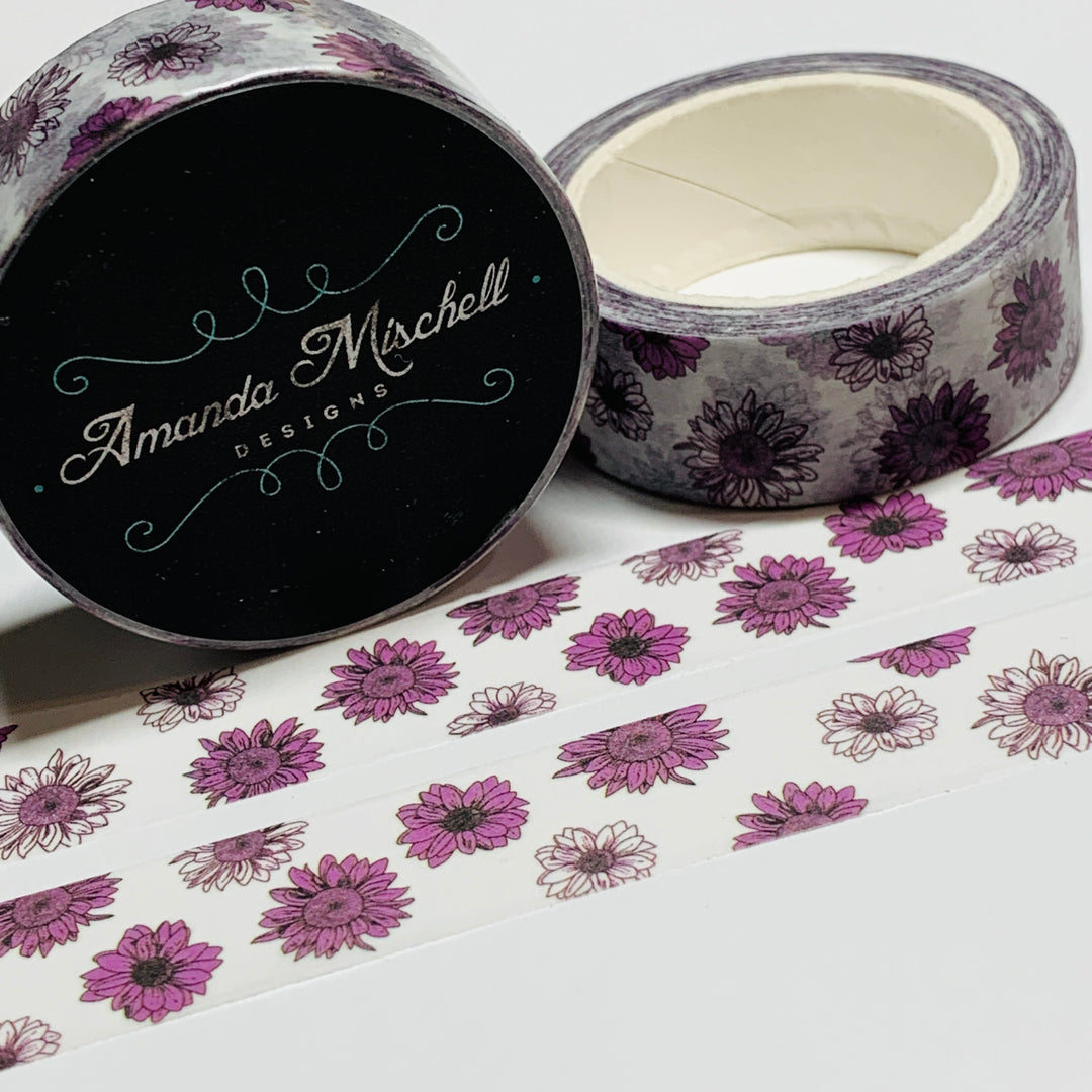 PURPLE GERBERA DAISIES Amanda Mischell Washi Tape ~ 1 Roll ~ 15mm x 10m (33 Feet)