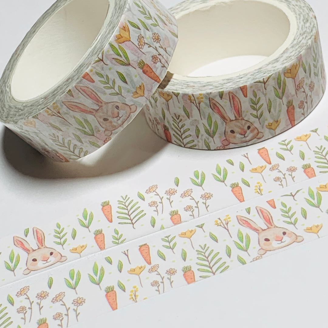 SNEAKY BUNNY In A CARROT GARDEN Easter Washi Tape - 1 Roll - 15mm x 10m (33 Feet)