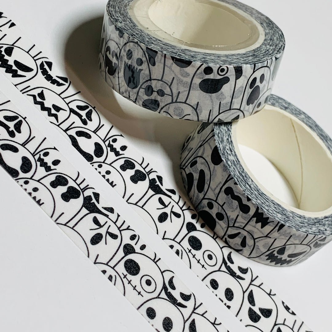 GHOULISH GRINNING MONSTER COLLAGE In BLACK & WHITE Halloween Washi Tape ~ 1 Roll ~ 15mm x 10m (33 Feet)