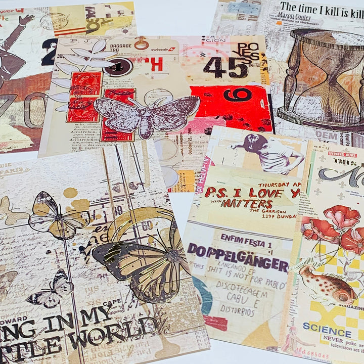 MIXED MEDIA COLLAGE Vellum & Designed Ephemera Paper Pack ~ 15 Sheets ~ Size 5 x 5 Inches