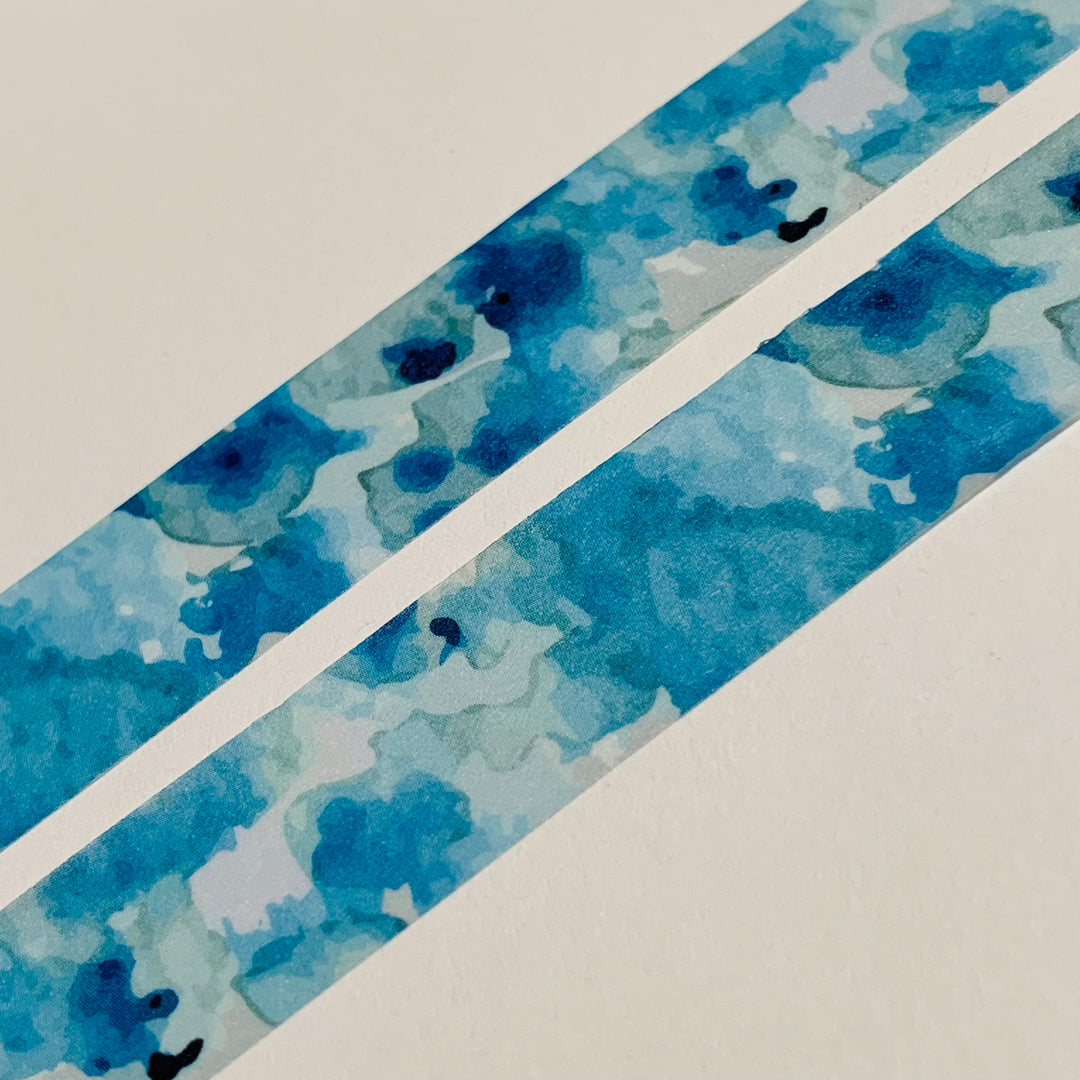 WATERCOLOR BLUE INK Drops Amanda Mischell Washi Tape ~ 1 Roll ~ 15mm x 10m (33 Feet)