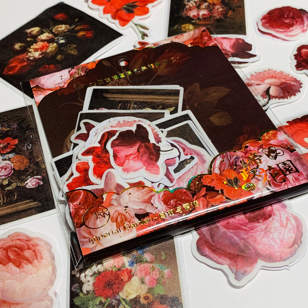 BLOOMING RED IMPERIAL Garden Floral Sticker Flakes Stickers ~ 40 Stickers ~ 1 to 3 Inches Each