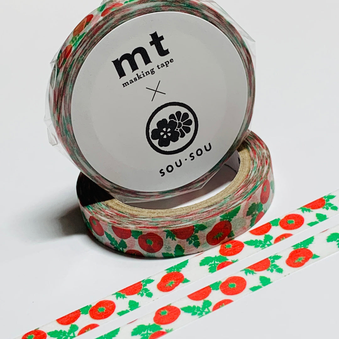 JUICY RED TOMATOES Thin Line Mt Washi Tape ~ 1 Roll ~ 7mm x 7m (23 Feet)