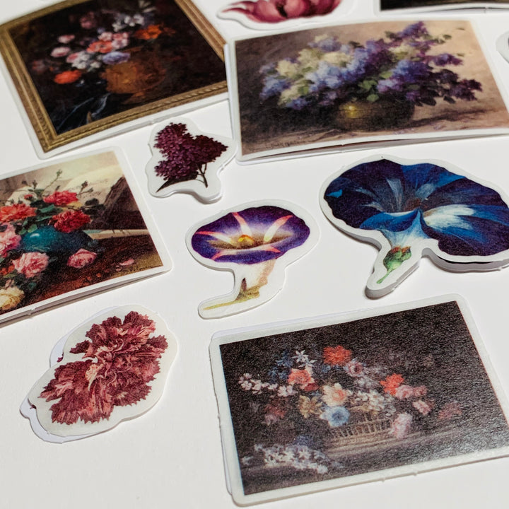 STILL LIFE IMPERIAL Garden Floral Sticker Flakes Stickers ~ 40 Stickers ~ 1 to 3 Inches Each