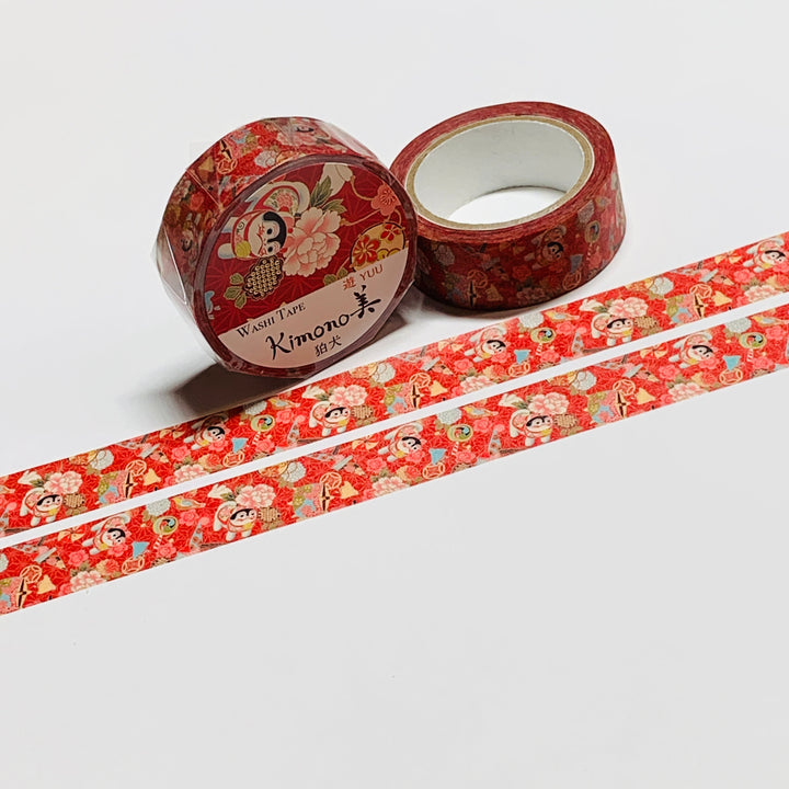 KIMONO GUARDIAN DOG LUCKY Gold Foil Saien Washi Tape ~ 1 Roll ~ 15mm x 7m (23 Feet)