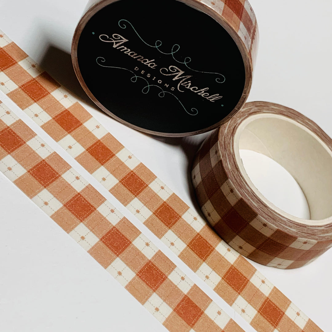 FALL BROWN & WHITE Plaid Amanda Mischell Washi Tape ~ 1 Roll ~ 15mm x 10m (33 Feet)