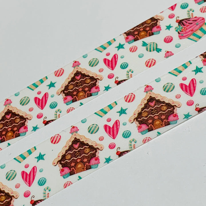 GINGERBREAD HOUSES & CONFETTI CUPCAKES Washi Tape ~ 1 Roll ~ 15mm x 10m (33 Feet)