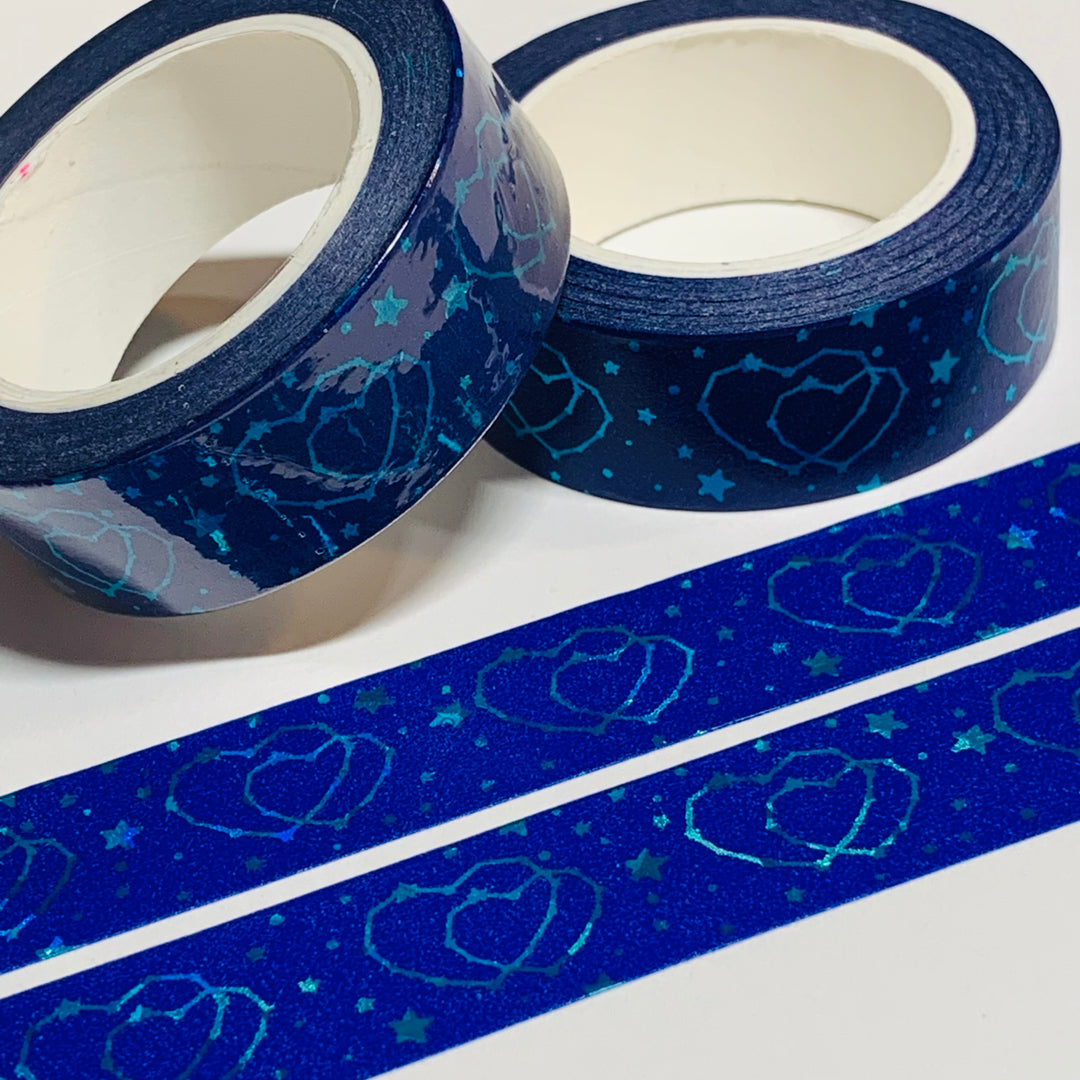 BLUE HEART CONSTELLATIONS Foil Washi Tape ~ 1 Roll ~ 15mm x 10m (33 Feet)