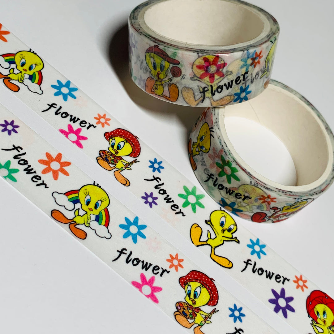 CARTOON BIRD SHOWING OFF For FANS White Washi Tape ~ 1 Roll ~ 15mm x 5m (16 Feet)