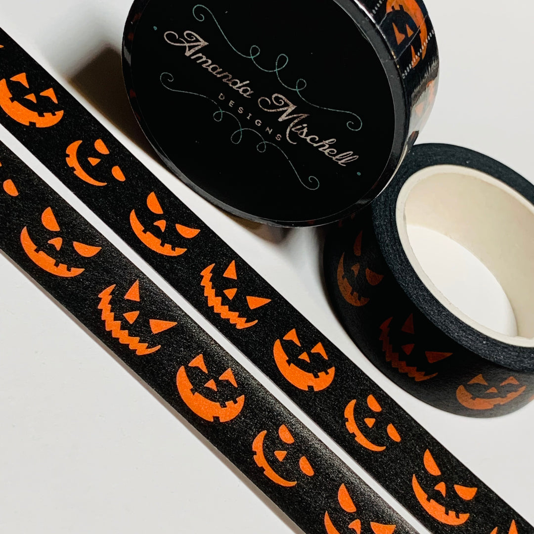 EVIL GLOWING ORANGE Jack-o-Lanterns Amanda Mischell Washi Tape ~ 1 Roll ~ 15mm x 10m (33 Feet)