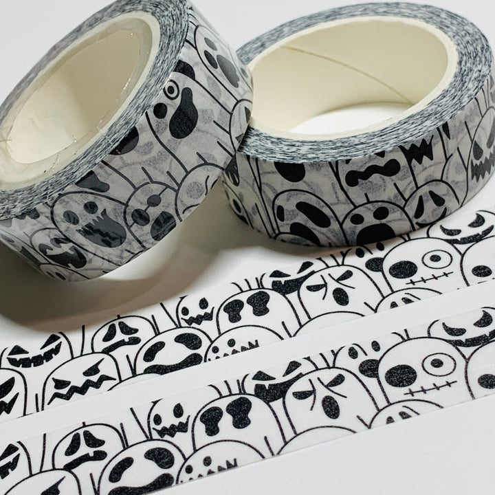 GHOULISH GRINNING MONSTER COLLAGE In BLACK & WHITE Halloween Washi Tape ~ 1 Roll ~ 15mm x 10m (33 Feet)