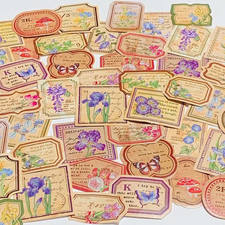 IRISES & BUTTERFLIES DECO Peelable Stickers  ~ 46 Pieces ~ 44mm Each