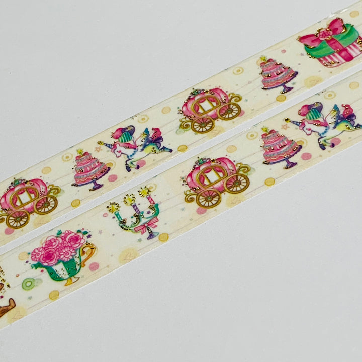 PRINCESS PARTY CARRIAGE Gold Foil Washi Tape ~ 1 Roll ~ 15mm x 5m (16 Feet)