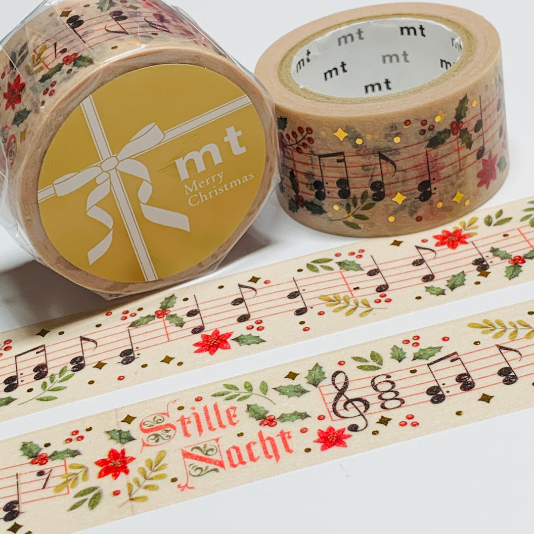 STILLE NACHT CHRISTMAS MUSIC CHARTS Gold Foil MT Washi Tape ~ 1 Roll ~ 24mm x 7m (23 Feet)