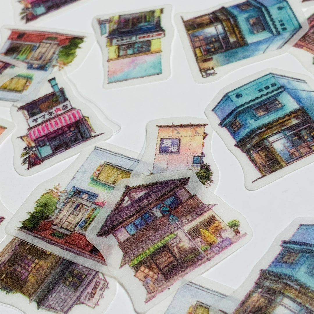 AROUND The TOWN HOUSES & SHOPS Sticker Flakes Stickers ~ 50 Pieces ~ 20mm Each