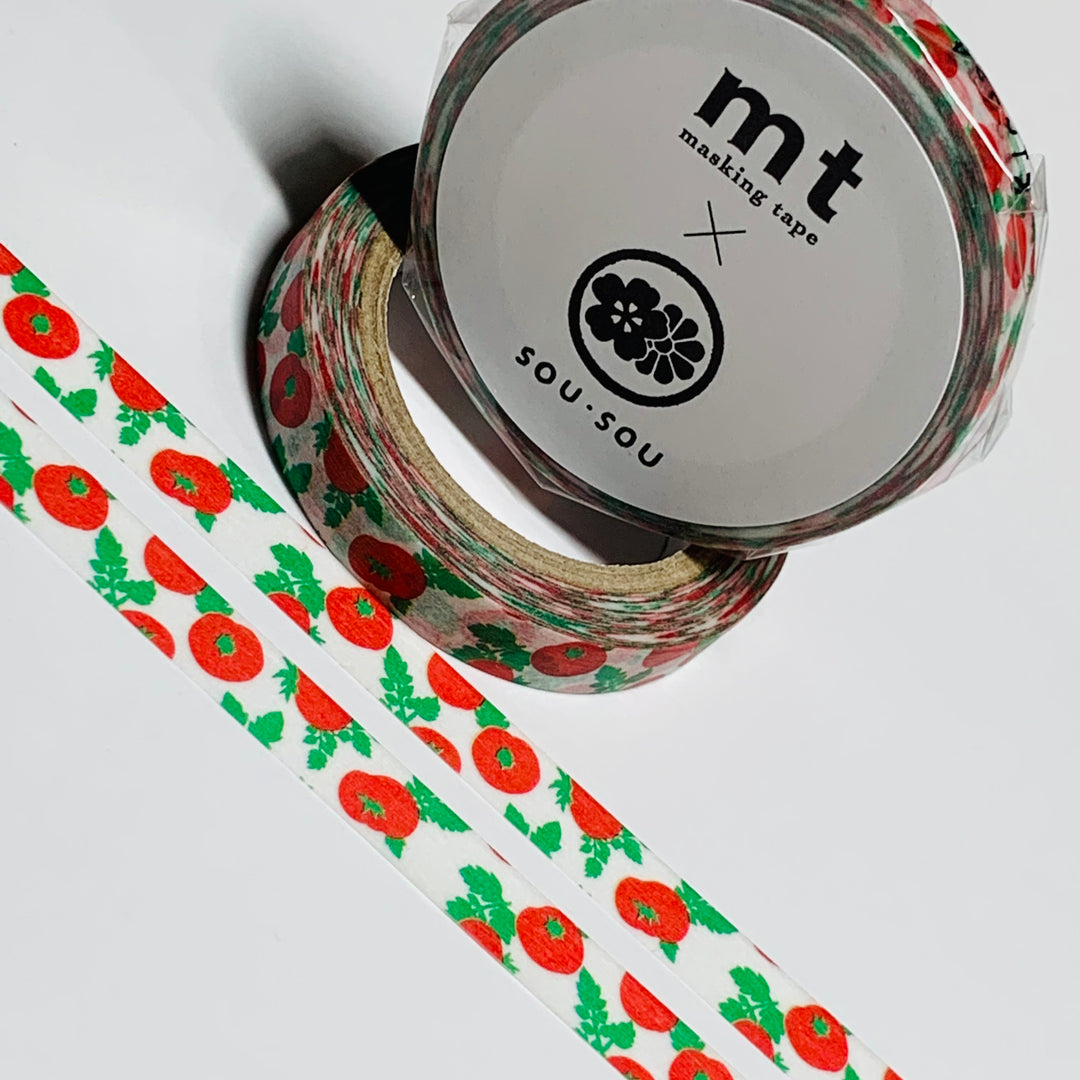 JUICY RED TOMATOES Thin Line Mt Washi Tape ~ 1 Roll ~ 7mm x 7m (23 Feet)