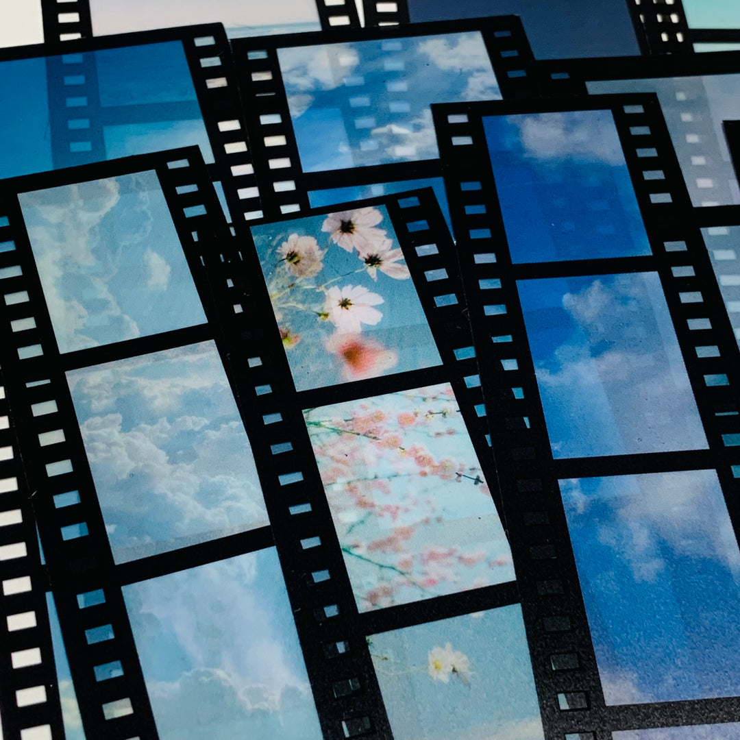 UNDER The BLUE SKY BLUES 35mm Negatives Film Gallery Transparent Stickers  ~ 15 Strips