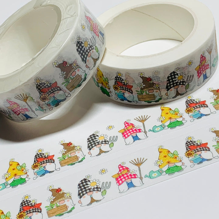 GINGHAM GARDENING GNOMES Washi Tape ~ 1 Roll ~ 15mm x 10m (33 Feet)