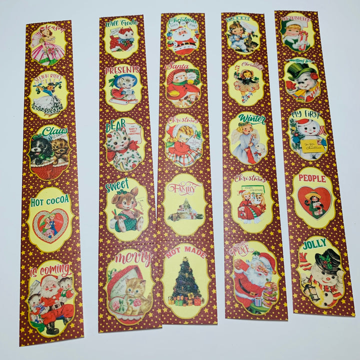 VINTAGE CHRISTMAS TOYS & Animals Ticket Sticker Sheets ~ 1 Stack ~ 150 Stickers in 30 Designs