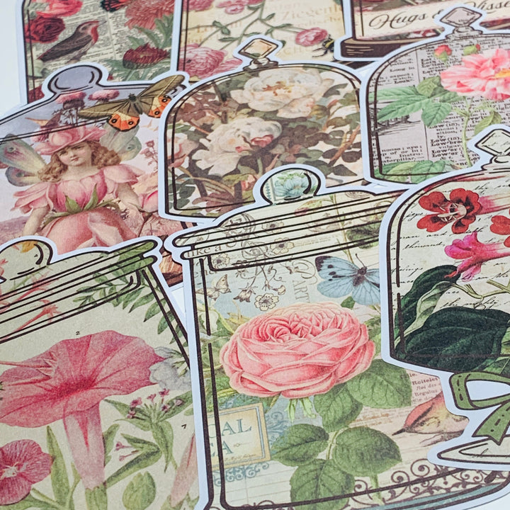 GORGEOUS FLOWERS & APOTHECARY JARS Ephemera Pack ~ 15 Sheets ~ Size 2.5 x 4.25 Inches