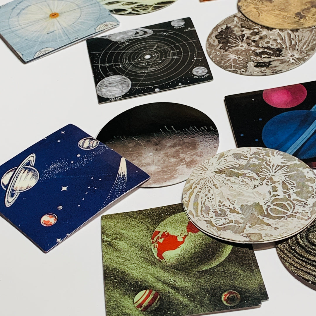 SPACE PLANETS & DIAGRAMS STICKERS Peelable Stickers  ~ 46 Pieces ~ Each Sticker is 44mm