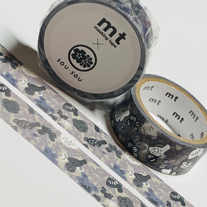 SILVER BIRDS & FLOWERS FOIL Stamping Sou Sou Mt Washi Tape - 1 Roll - 15mm x 3m (10 Feet)