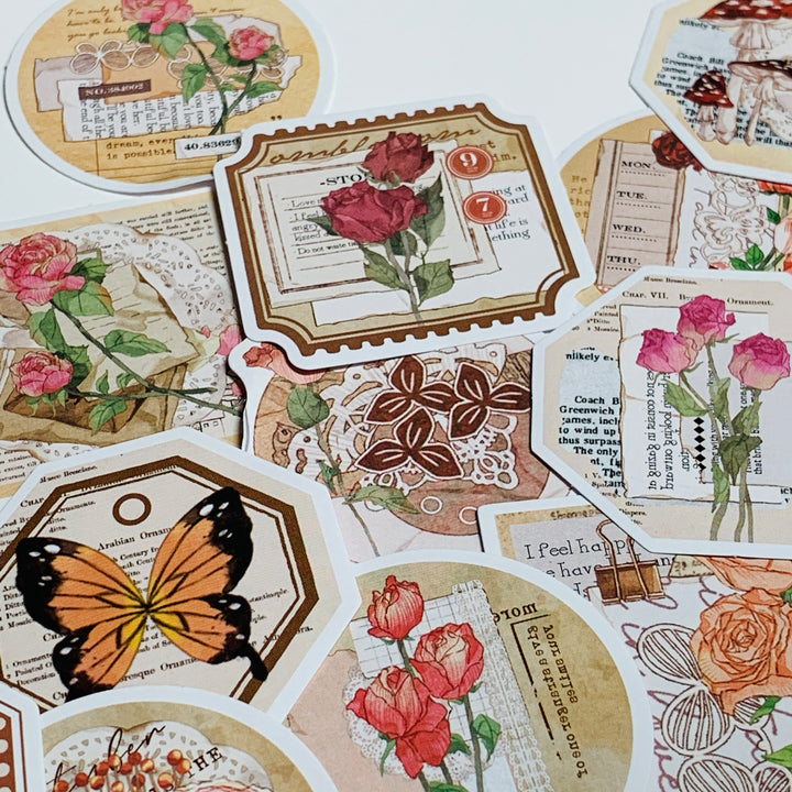 ROMANTIC LETTERS & ROSES DECO Peelable Stickers  ~ 46 Pieces ~ 44mm