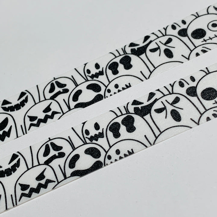 GHOULISH GRINNING MONSTER COLLAGE In BLACK & WHITE Halloween Washi Tape ~ 1 Roll ~ 15mm x 10m (33 Feet)