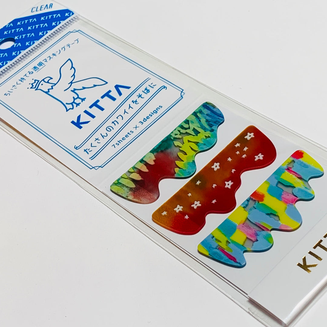 KITTA DRIPPING PAINT Transparent Washi Strips by Hitotoki In Matchbook ~ 21 Strips (3 Designs/7 Strips Each) ~ 3/4 x 2 Inches