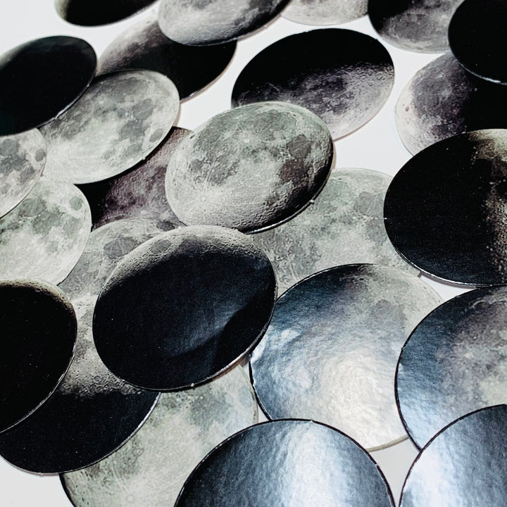 TOTAL LUNAR ECLIPSE And Partial In Black and White Peelable Stickers  ~ 45 Pieces ~ Each Sticker is 38mm