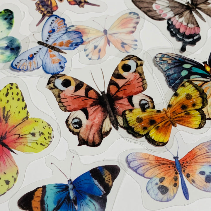 RAINBOW BUTTERFLY NATURE Series Transparent Peelable Stickers ~ 40 Stickers - 40 to 50mm In Size
