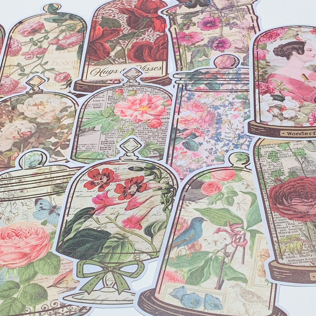 GORGEOUS FLOWERS & APOTHECARY JARS Ephemera Pack ~ 15 Sheets ~ Size 2.5 x 4.25 Inches