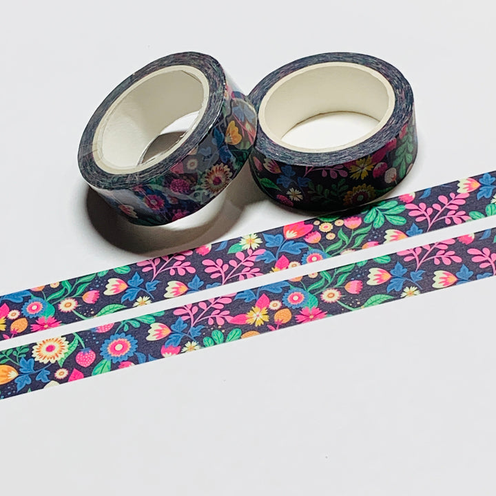 NIGHTLY NEON FLOWER GARDEN Floral Washi Tape ~ 1 Roll ~ 15mm x 10m (33 Feet)